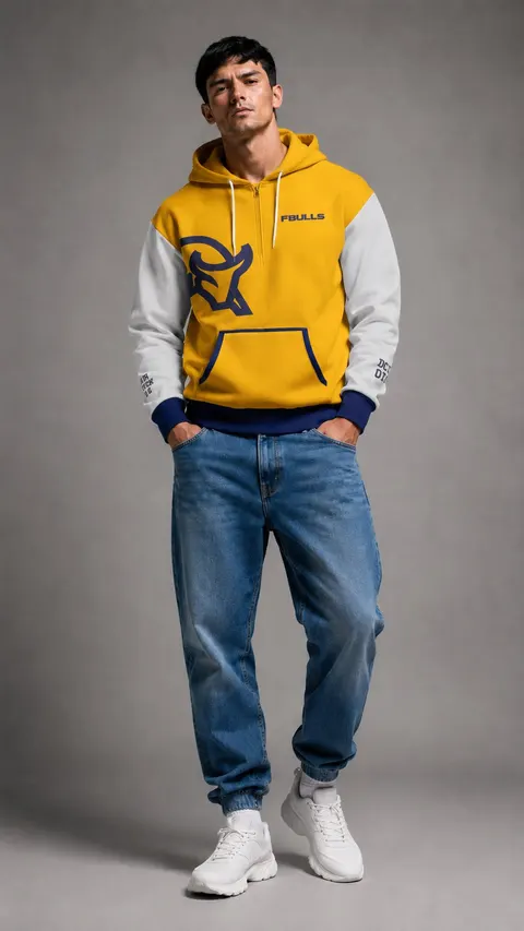 FB-3017 Yarım Fermuar Boğa Hoodie